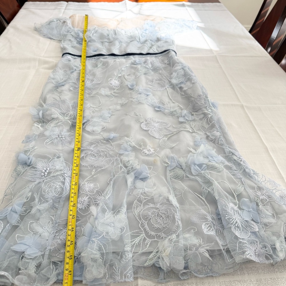 Marchesa Notte light blue floral embroidered gown Maxi dress Party Wedding Sz 16 - Picture 7 of 11